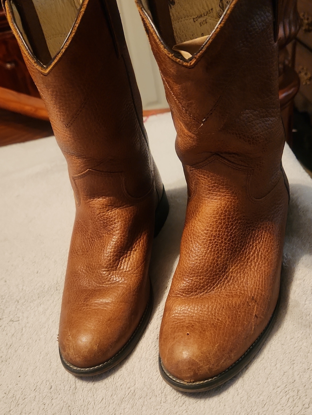 Boys / Unisex.;Justin Boots Brown Leather Cowboy Boots SIZE 4 D